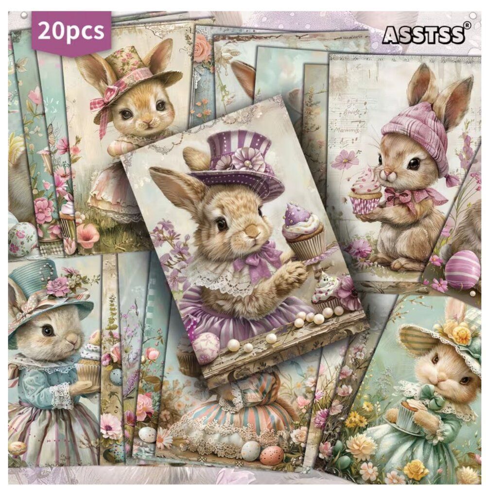NWT 20 Vintage Easter Bunny Victorian Postcard Set Shabby Chic Crafting Ephemera